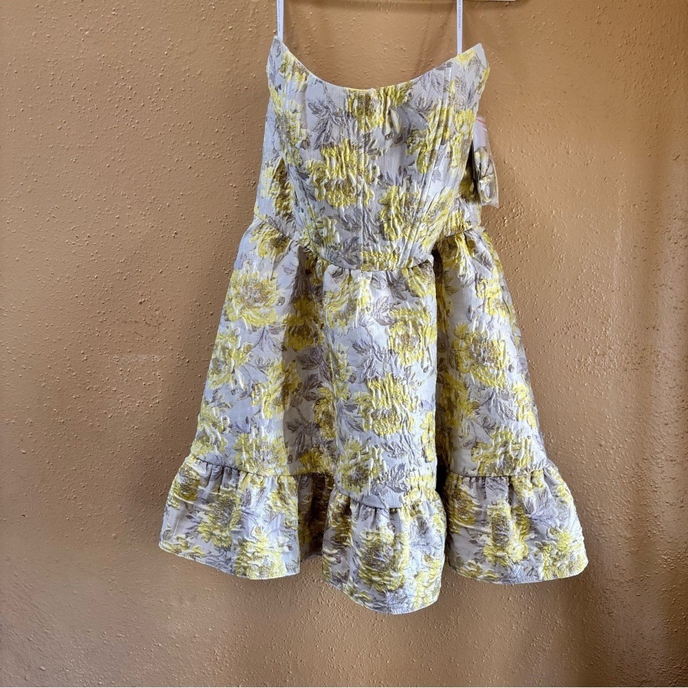 Dessy Collection Goldylwjq Cateye Mini Dress Yellow Floral Brocade 3173GYF 4-R - Picture 4 of 12